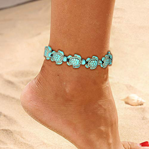 Aimitery Boho Black Anklets Turquoise Ankle Bracelet Chain Jewelry for Women and Girls