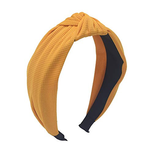 Bandana Headband for Women MHDGG Solid Color Lattice Knot Headband Wide Headbands Turban Headband Hair Band Bandana Hairband Head Band Wrap with Bow Cloth Wrapped Headwear Yellow