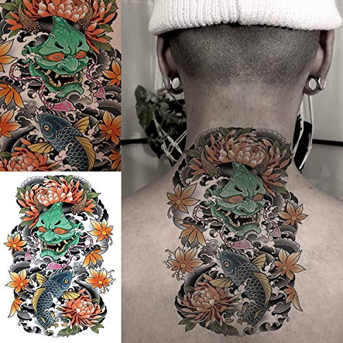 Oottati 2 Sheets Green Prajna Devil Carp Koi Lotus Temporary Tattoos Oottati 2 Sheets Green Prajna Devil Carp Koi Lotus Temporary Tattoos