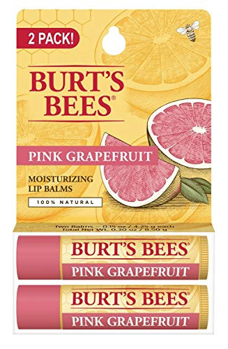 Burt s Bees 100 Natural Moisturizing Lip Balm  Pink Grapefruit with Beeswax   Fruit Extracts   2 Tubes