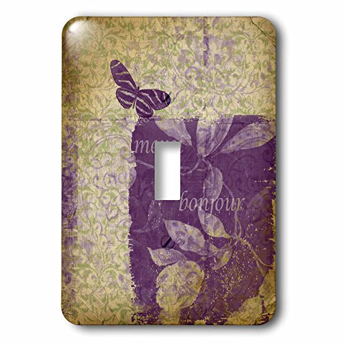 3dRose lsp 99370 1 Purple Bonjour Butterfly Vintage Art Single Toggle Switch
