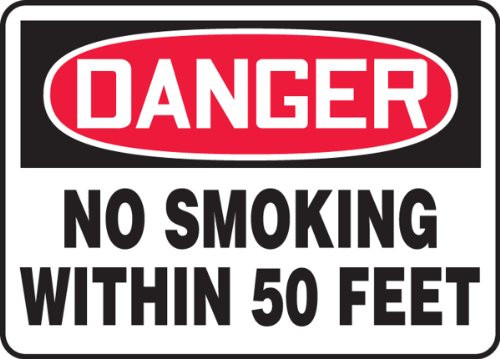 Accuform MSMK247VA Aluminum Safety Sign  Legend Danger NO Smoking Within 50 FEET   10  Length x 14  Width  Red Black on White