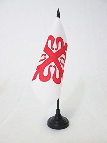 AZ FLAG Order of Calatrava Table Flag 5   x 5     Orden de Calatrava Desk Flag 15 x 15 cm   Black Plastic Stick and Base