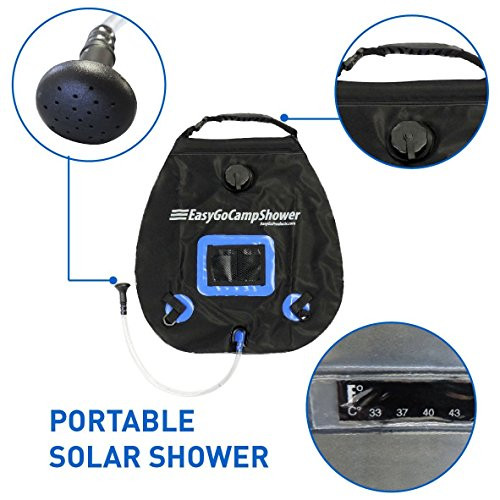 EasyGO Products Camp Shower - 5 Gallon Portable Shower - Solar Heated Camping Water Bag