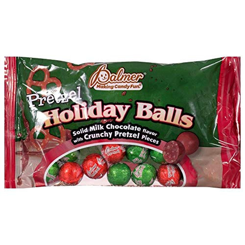 Palmer  1  Bag Holiday Pretzel Balls   Chocolaty Balls filled with Crunchy Pretzel Bits Candy   Green   Red Wrappers   Net Wt  4 5 oz