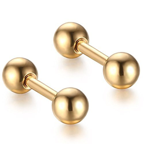 KARAY 4mm 10 Pcs 316L Stainless Steel Barbell Stud Earrings Cartilage Helix Ear Piercing 20G  One Pair Gold KARAY 4mm 10 Pcs 316L Stainless Steel Barbell Stud Earrings Cartilage Helix Ear Piercing 20G  One Pair Gold