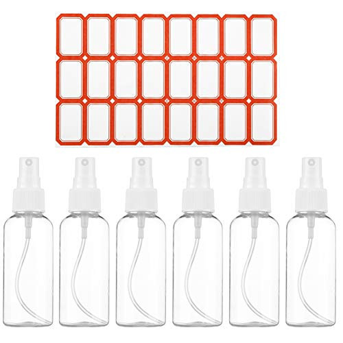 JARCOLD Spray Bottles  3 4oz  100ml Fine Mist Clear Empty Small Plastic Spray Bottle  Mini Travel Size Spray Bottle Set  Refillable Containers with 24 Pcs Labels  Set of 6