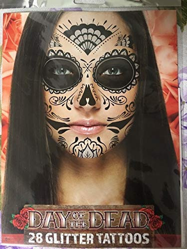 Day Of The Dead Sugar Skull Temporary Tattoos GLITTER WEB