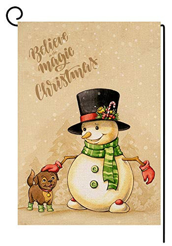 BLKWHT Christmas Snowman Garden Flag 12 5 x 18 Vertical Double Sided Winter Claus Outdoor Decorations Burlap Small Yard Flag S1018