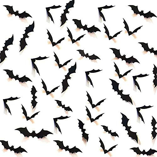 Fashionwu 3D Bats Stickers  Halloween Party Supplies Waterproof Scary Bats Wall Decals DIY Home Window Decor  Removable Bats Stickers for Indoor Outdoor Halloween Wall Decorations   80pcs