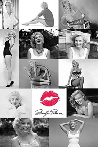 Marilyn Monroe Photo Tiles Collage with Red Lips 36x24 Icon Art Print Poster