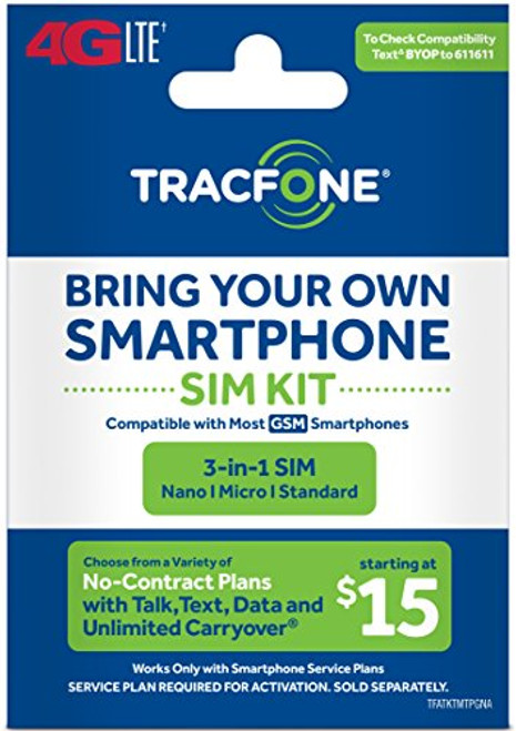 Tracfone   Bring Your Own Phone GSM 3 in 1 Sim Card Kit  4G LTE   at T Compatible