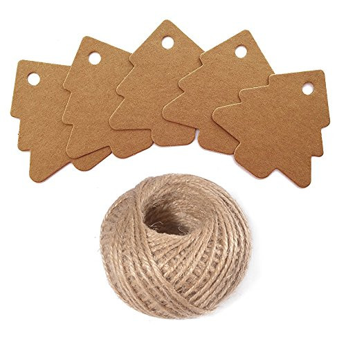 Christmas Tree Gift Tags Gift Wrap Tags 100 Pcs Kraft Paper Gift Tag with String Blank Craft Gift Tag with 100 Feet Natural Jute Twine