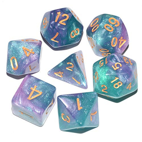 DND Dice 7Pieces  Cosmic Purple Green Mixed Polyhedral DND Dice for RPG MTG Table Game Dice
