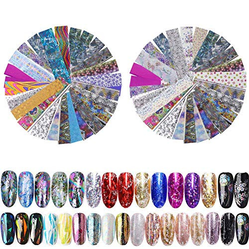 HEQUSigns 100 Pcs Nail Art Foil Transfer Stickers Paper Starry Sky Shining DIY Nail Foil Transfer for Gel Nails Tips Decorations Nail Art Fittings
