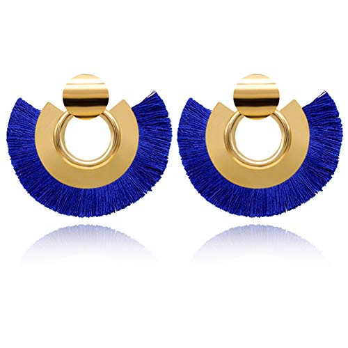 AMCHIC Tassel Gold Hoop Earrings Colorful Fan shaped Thread Drop Earrings Statement Dangling Fringe Eardrop for Women Party Bohemia Ethnic Jewelry Accessory AMCHIC Tassel Gold Hoop Earrings Colorful Fan shaped Thread Drop Earrings Statement Dangling Fringe Eardrop for Women Party Bohemia Ethnic Jewelry Accessory