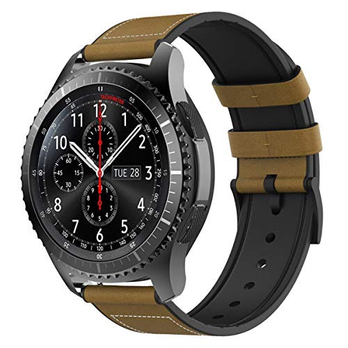 TiMOVO Replacement Band Compatible with Samsung Gear S3 Classic Frontier Galaxy Watch 46mm  22mm Leather   Silicon Band Wrist Strap fit Moto 360 2nd Gen 46mm Amazfit 1 2 2S Huawei Watch GT   Brown