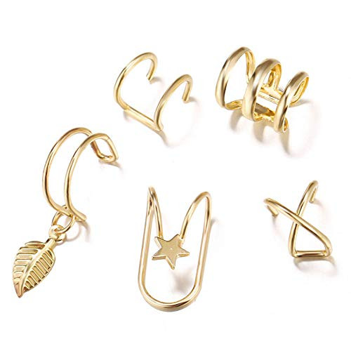 Modyle 18K Gold Plated Ear Cuffs Leaf Clip Earrings for Women Climbers No Piercing Fake Cartilage Earring  Gold