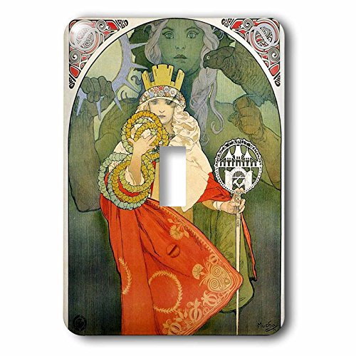 3dRose lsp_204287_1 Print Of Mucha Queen Art with Bird - Single Toggle Switch