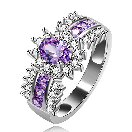 Uloveido White Gold Plated Oval Purple Cubic Zircona Wedding Band Engagement Rings for Women Girls Birthday for Mom Mother  Size 7  Purple  J560 Uloveido White Gold Plated Oval Purple Cubic Zircona Wedding Band Engagement Rings for Women Girls Birthday for Mom Mother  Size 7  Purple  J560