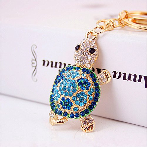 Cute Turtle Keychain Sparkling Keyring Blingbling Crystal Rhinestones Purse Pendant Handbag Decoration Holiday Gift  SkyBlue