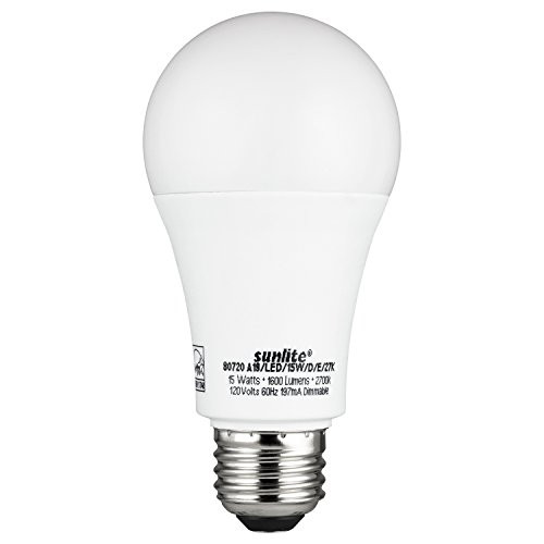 Sunlite A19/LED/15W/D/E/40K LED 15W (100W Equivalent) A19 Bulbs, 4000K Cool White Light, Medium (E26) Base, White-4000K