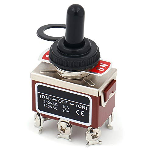 Baomain Momentary Toggle Switch DPDT  ON  Off  ON  3 Position 6 Screw Terminal 125VAC 20A with Rainproof Cap