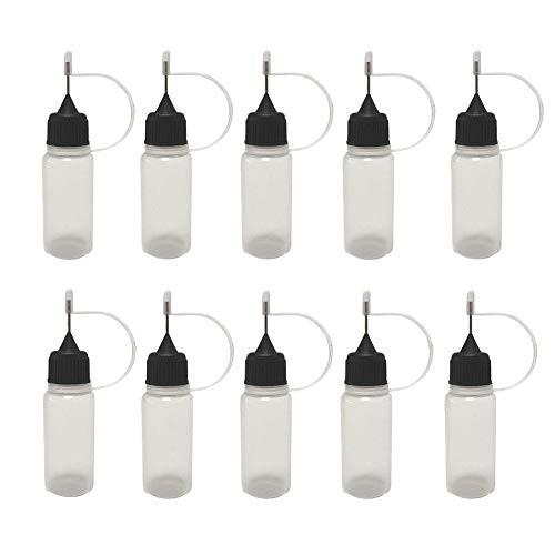 AKOAK 12 Pcs Plastic Squeezable Tip Applicator Bottle Dropper Bottles with Needle Tip Caps for Glue Liquid Oil Capacity 15ml  Black Cap