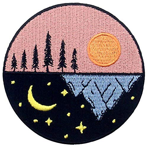 ZEGINs Day and Night Explore Outdoor Patch Embroidered Applique Iron On Sew On Emblem