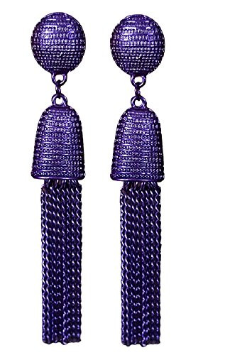 Luxurious Long Hanging Metal Chain Fringe Dangle Tassel Drop Earrings by Pashal  Purple