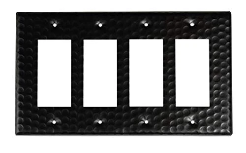 Monarch Abode 19116 Hand Hammered Quad Rocker Wall Switch Plate  4 Gang  Matte Black