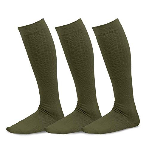 TeeHee Viscose from Bamboo Compression Knee High Socks with Rib 3 Pack  Medium  9 11   Olive