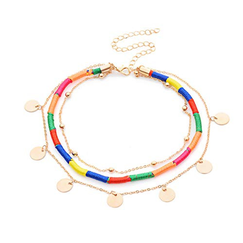 Edary Boho Layered Necklace Gold Choker Necklace with Sequins Pendant Colorful Retro Jewelry for Women and Girls Edary Boho Layered Necklace Gold Choker Necklace with Sequins Pendant Colorful Retro Jewelry for Women and Girls