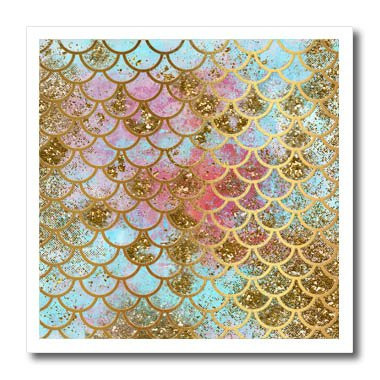 3dRose ht_266933_3 Sparkling Pink Luxury Elegant Mermaid Scales Glitter Effect Art Print Iron on Heat Transfer, 10"