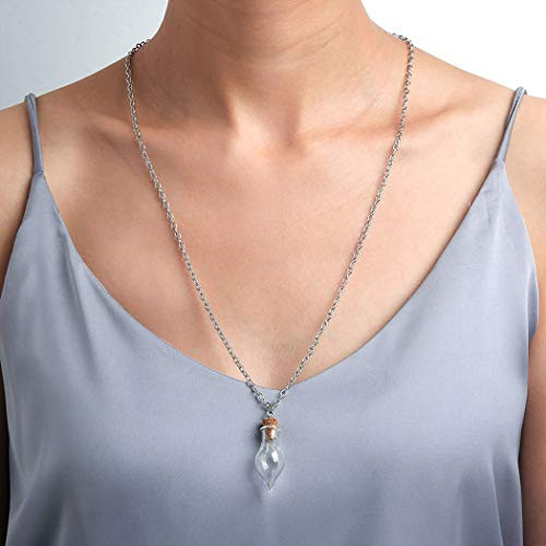 Eollan Dandelion Seed Pendant Wish Necklace DIY Real Nature Flowers Seed with Glass Charm Pendant Necklace Jewelry for Women and Girls