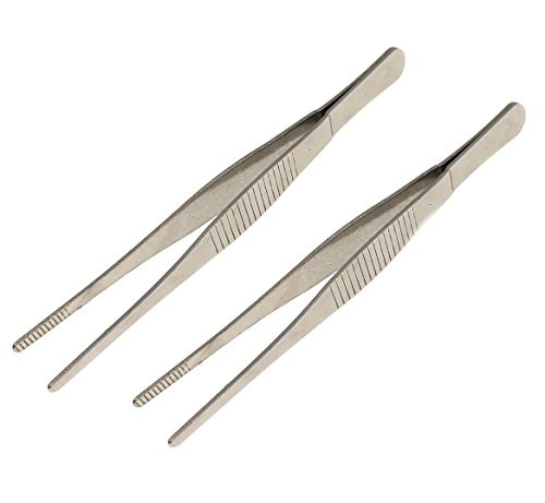 YXQ 4 7inch Tweezers with Serrated Round Tips Thumb Dressing Forceps Stainless Steel Silver Tone  2Pcs