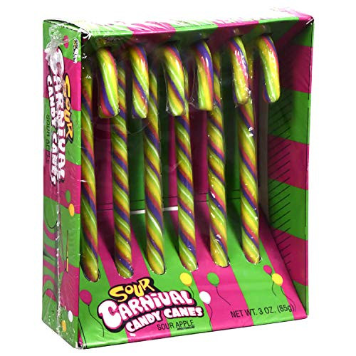 Bee  1  Box Sour Carnival Candy Canes   Sour Apple Flavored   6pc Individually Wrapped Holiday Candy   Net Wt  3 oz
