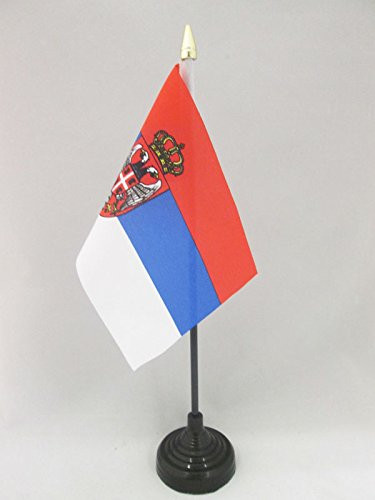 AZ FLAG Serbia Table Flag 4   x 6     Serbian Desk Flag 15 x 10 cm   Golden Spear top
