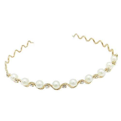 Spring Wavy Pearl Crystal Metal Beaded Hair Hoops Hair Bands Headband Headwear Accessory for Women Girls Gold Spring Wavy Pearl Crystal Metal Beaded Hair Hoops Hair Bands Headband Headwear Accessory for Women Girls Gold