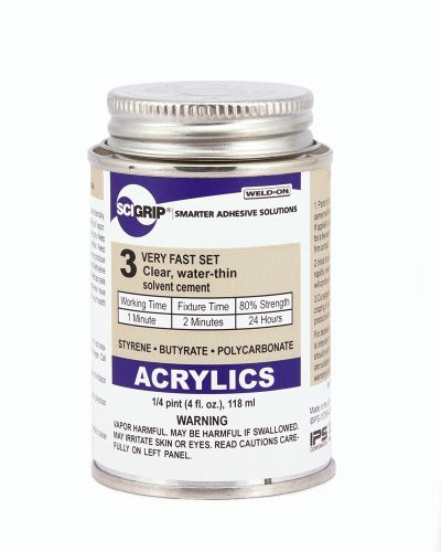 SCIGRIP 3 10799 Acrylic Solvent Cement  Low VOC  Water thin  1 4 Pint Can with Screw on Cap  Clear