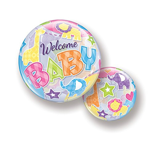 Qualatex 25898 BUBBLE   WELCOME BABY ANIMALS PATTERNS  22 quot  Multicolored