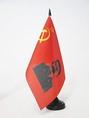 AZ FLAG USSR with Stalin Table Flag 5   x 8     Soviet Union Communist Desk Flag 21 x 14 cm   Black Plastic Stick and Base