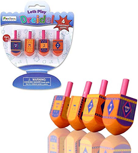 Let s Play Dreidel The Hanukkah Game 4 Multi Colored Hand Painted Wooden Dreidels   Instructions Included