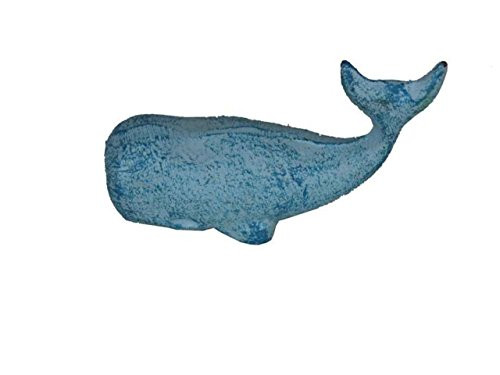 Hampton Nautical Cast Iron Whale Paperweight, 5", Light Blue Whitewashed
