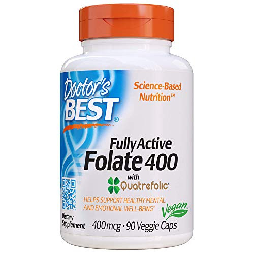 Doctor s Best Fully Active Folate with Quatrefolic  Non GMO  Vegan  Gluten Free  400 mcg  90 Veggie Caps