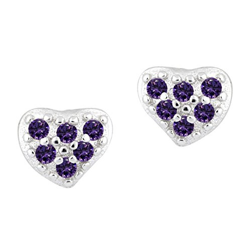 UNICORNJ Childrens Sterling Silver 925 Purple Cubic Zirconia Pave Asymmetrical Heart Stud Post Earrings Italy