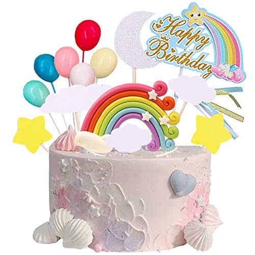 Rainbow Cake Toppers Colorful Birthday Cake Toppers Cloud Balloon Cake Flag Cupcake Toppers Wedding Cake Supply Happy Birthday Cake Decorations