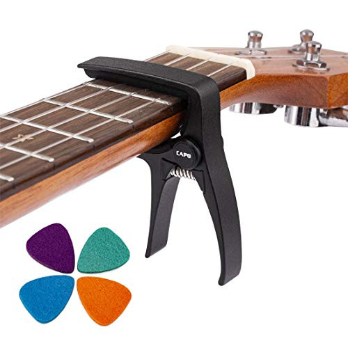 Ukulele Capo Aluminium Alloy Clamp Mini Guitar Capo for 4 Strings Uke Soprano Concert Tenor Baritone Felt Guitar Picks  Black