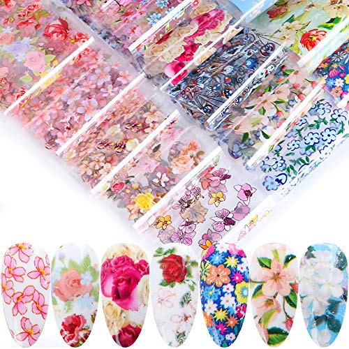 Macute Flowers Nail Transfer Foils Fresh Nails Supply Foil Decals 16 Designs Floral Nail Transfers Starry Sky Paper for Women Fingernails and Toenails Acrylic Decorations Manicure Tips Wraps Charms