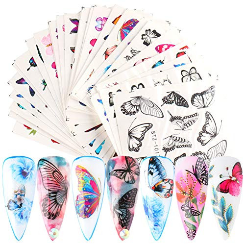 Butterfly Nail Art Decals Sticker Nails Art Supply Water Transfer Nail Stickers Butterfly Design for Nails Decoration Colorful Butterflies Nail Art Foils Transfer Manicure Tips Decor 30 Sheets